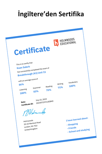 İngiltere'den onaylı İngilizce bitirme sertifikası